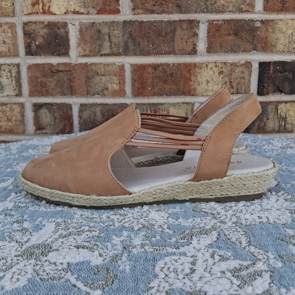 🪷 David Tate "NELLY" Tan Leather Espadrille Slingback Wedge Shoes Sz.6 - Picture 8 of 15